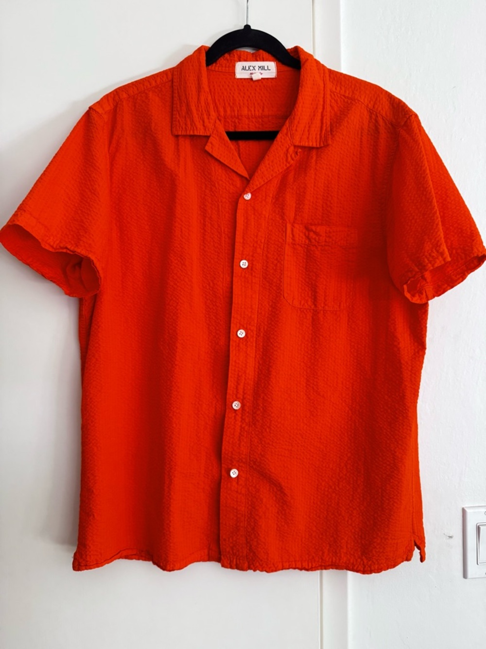Alex Mill Men’s Short-Sleeve Button-Front Shirt in Vibrant Orange